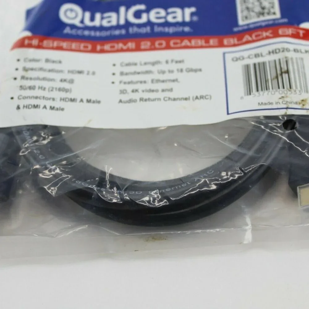 QualGear QG-CBL-HD20-BLK High-Speed HDMI 2.0 Cable with Ethernet, 6 Feet